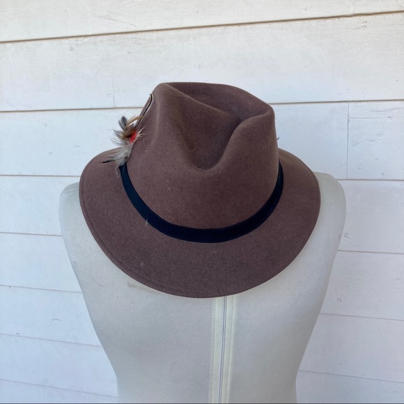 Vintage 60s Bollman hat company felt 100% wool brown feather fedora cap mad men - Picture 5 of 6